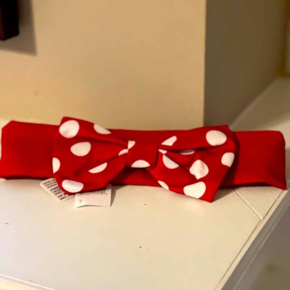 NWT - Disney Parks Minnie Red Hair Headband Wrap with Red Polka Dot Bow